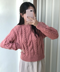 ケーブルクロップパフニット(5color) PINK