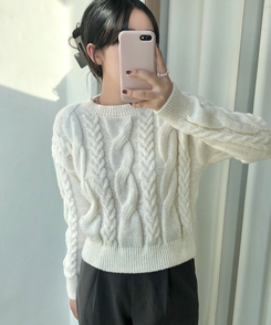 ケーブルクロップパフニット(5color) IVORY