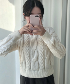 ケーブルクロップパフニット(5color) IVORY