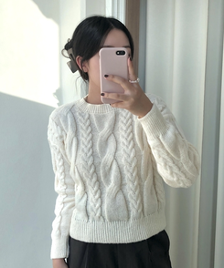 ケーブルクロップパフニット(5color) IVORY