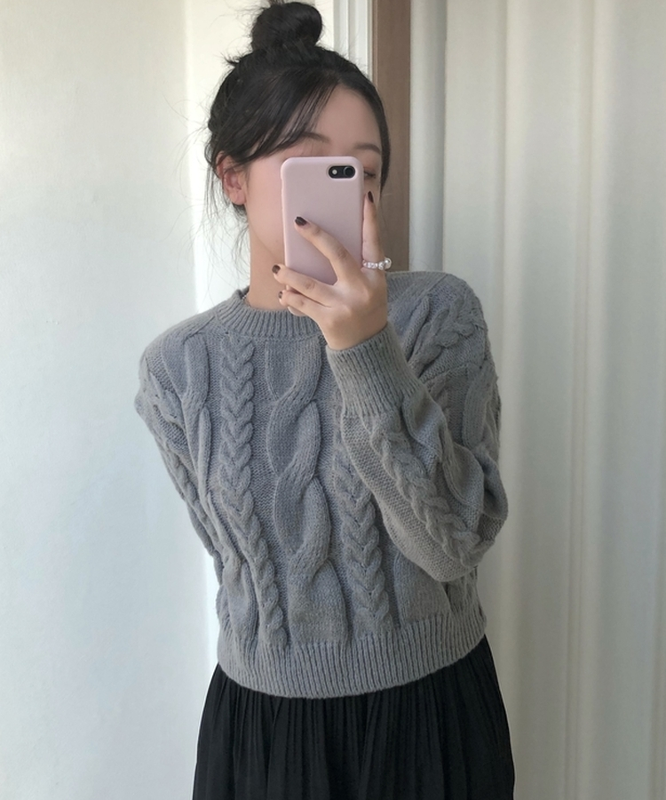 ケーブルクロップパフニット(5color) GREY