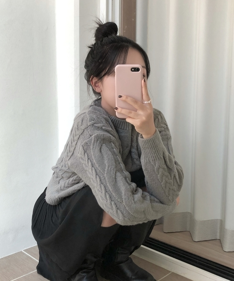 ケーブルクロップパフニット(5color) GREY