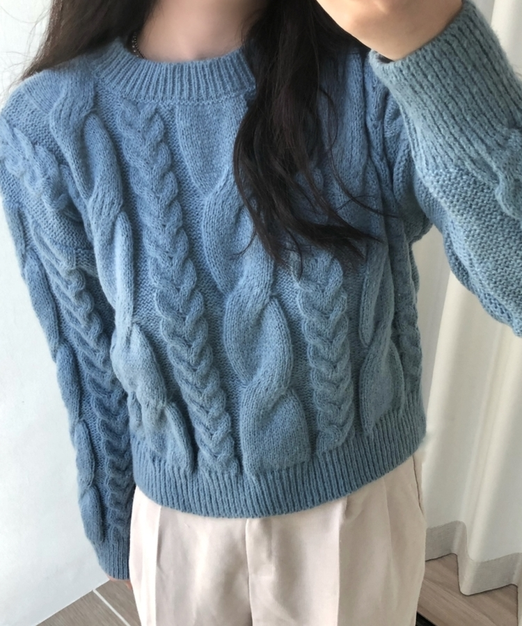 ケーブルクロップパフニット(5color) SKY BLUE