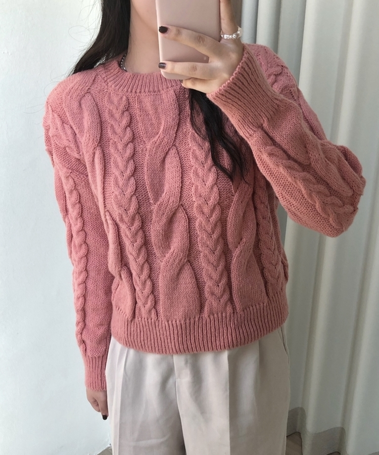 ケーブルクロップパフニット(5color) PINK