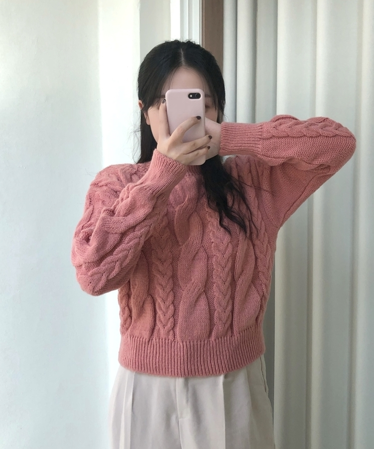 ケーブルクロップパフニット(5color) PINK