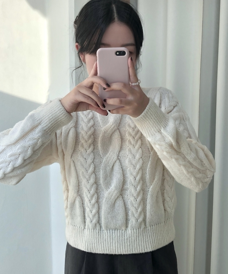 ケーブルクロップパフニット(5color) IVORY