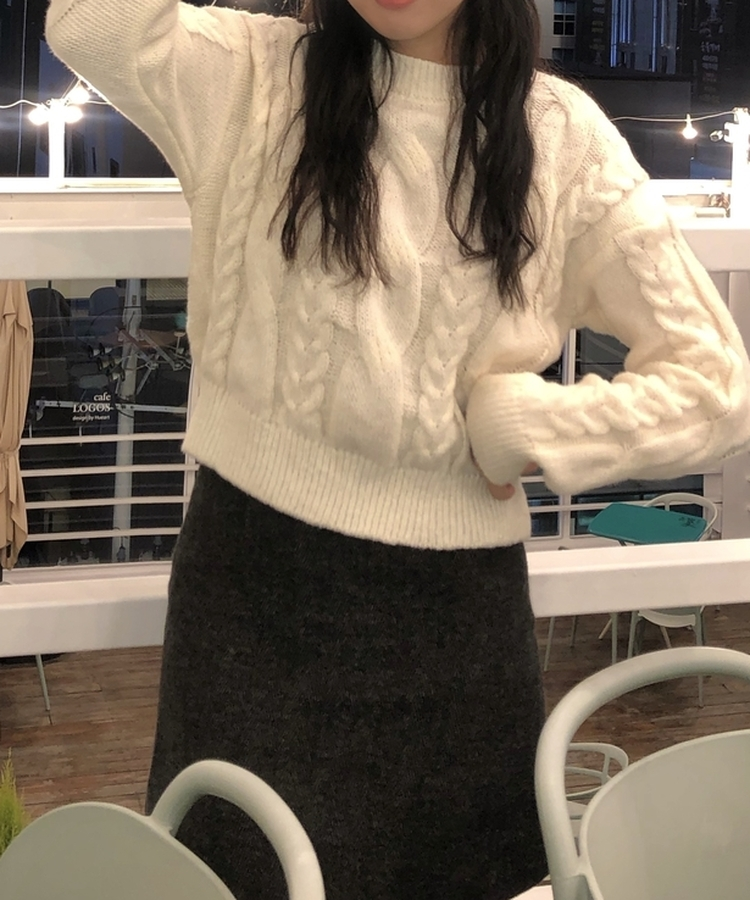 ケーブルクロップパフニット(5color) IVORY