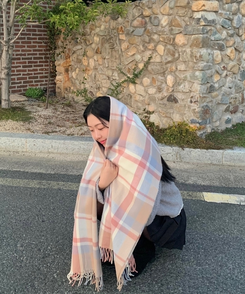 ロングチェックマフラー(5color) PINK