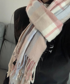 ロングチェックマフラー(5color) PINK