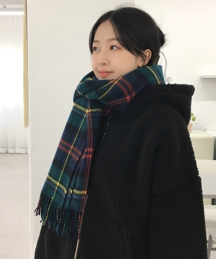 ロングチェックマフラー(5color) GREEN