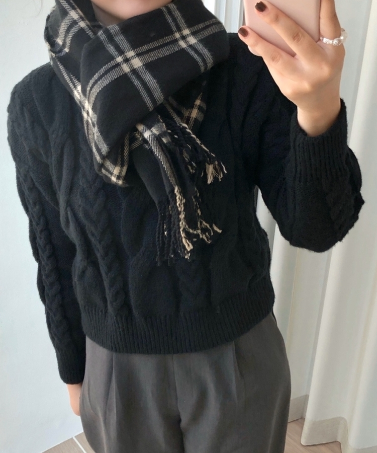 ロングチェックマフラー(5color) BLACK