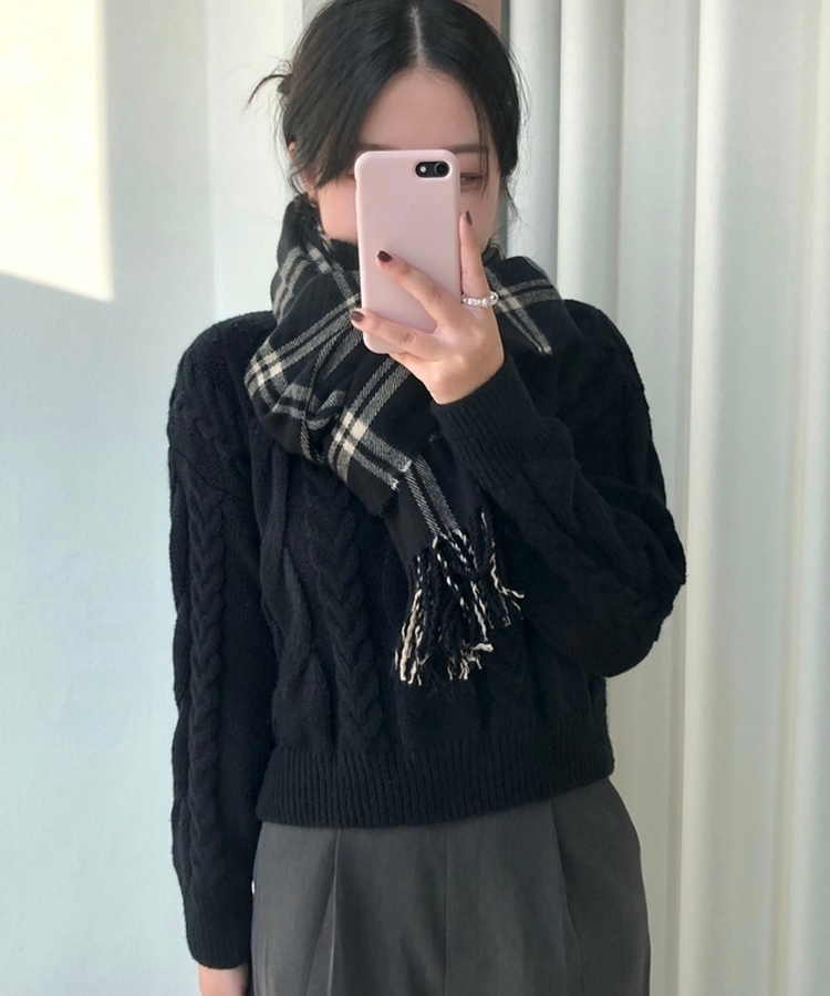 ロングチェックマフラー(5color) BLACK