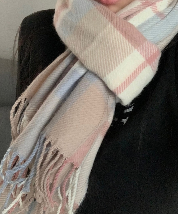 ロングチェックマフラー(5color) PINK