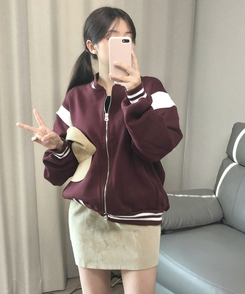 バイカラーベースボールジャンパー BURGUNDY