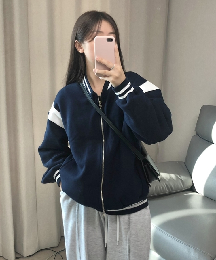 バイカラーベースボールジャンパー NAVY