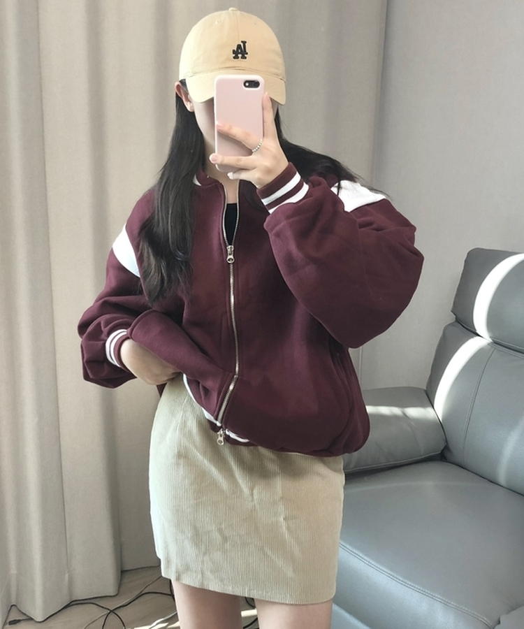 バイカラーベースボールジャンパー BURGUNDY