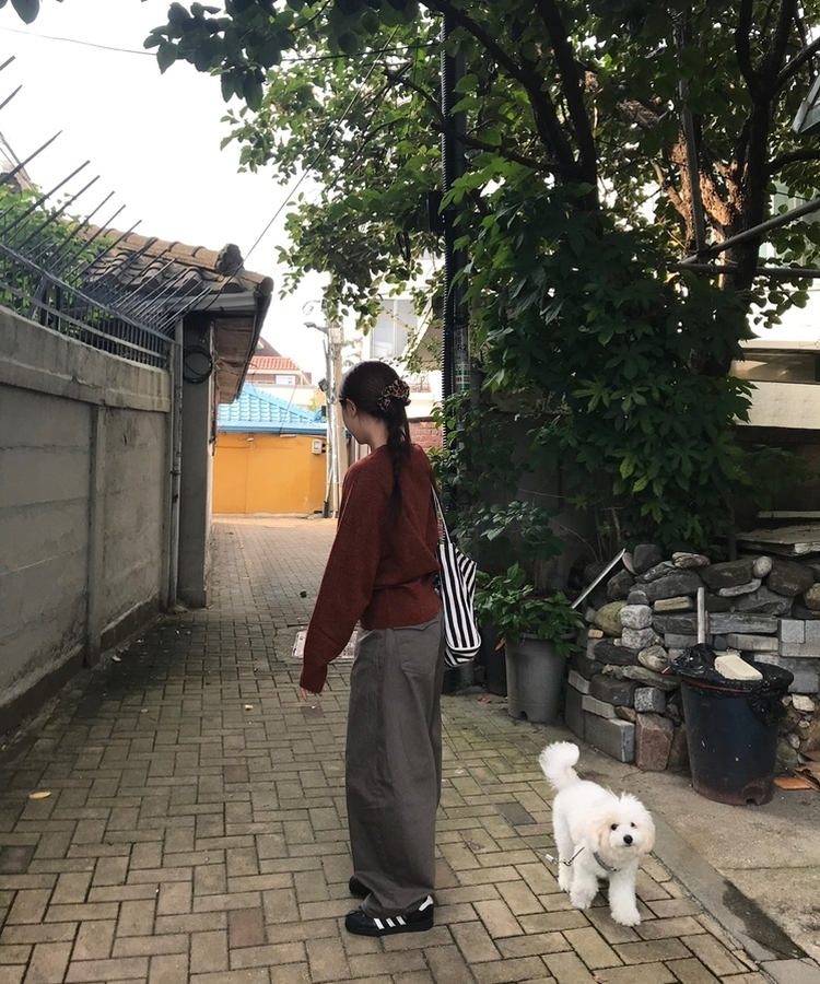 ロビー ビンテージ ストライプ ワイド パンツ CHARCOAL