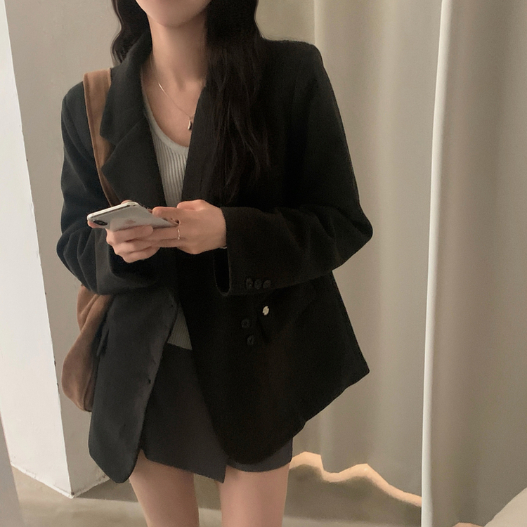 스웨드 오버핏 스탠다드 자켓 차콜