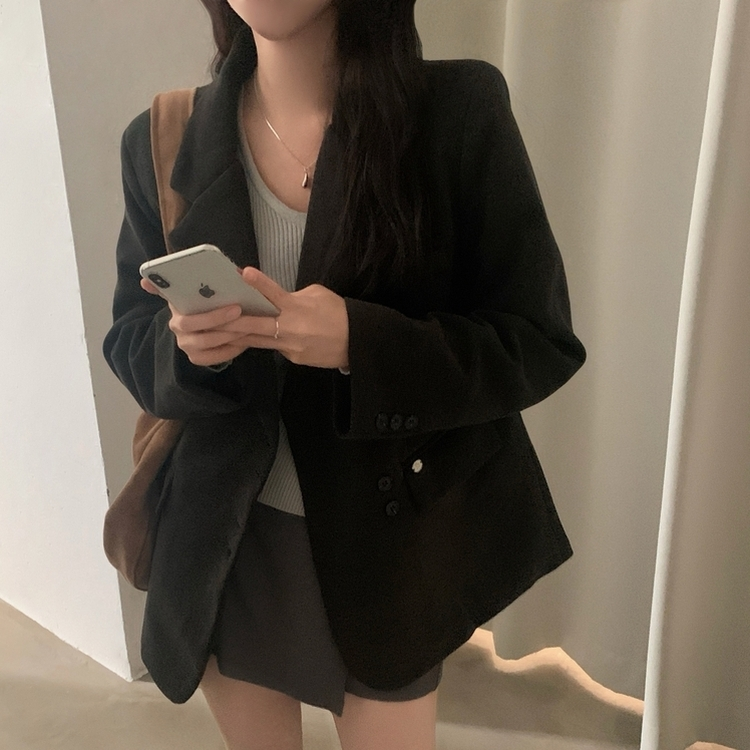 스웨드 오버핏 스탠다드 자켓 차콜