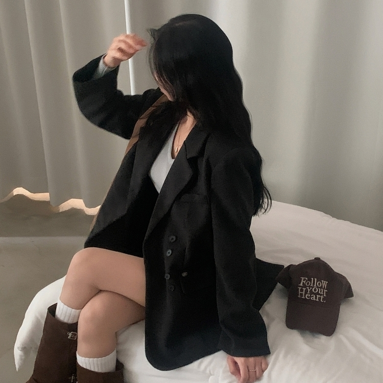 스웨드 오버핏 스탠다드 자켓 차콜