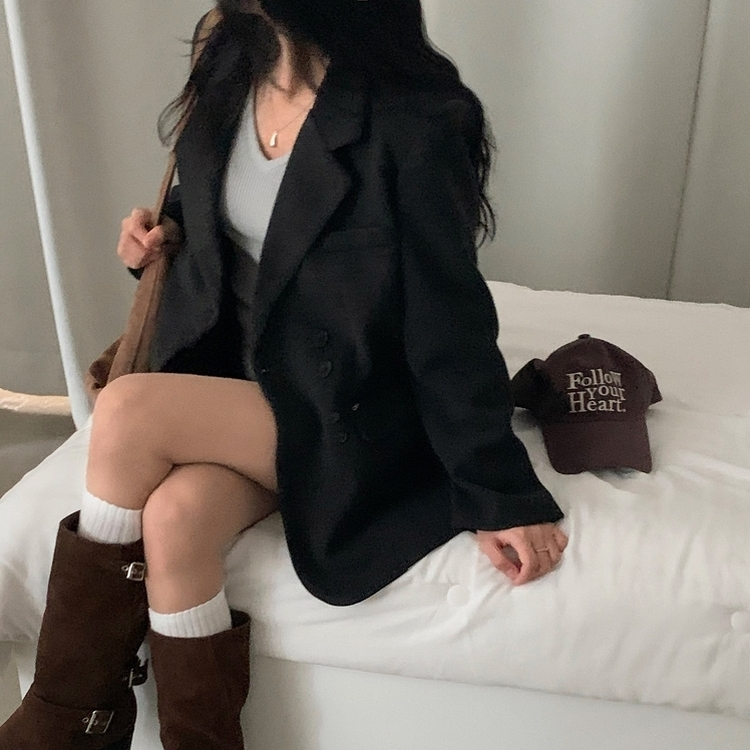 스웨드 오버핏 스탠다드 자켓 차콜