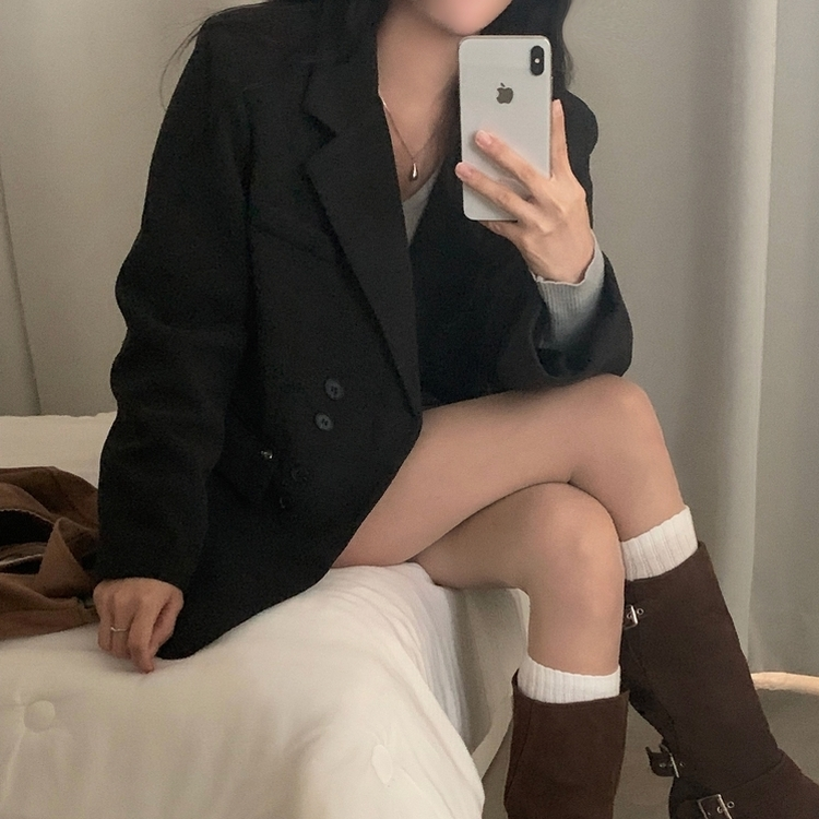 스웨드 오버핏 스탠다드 자켓 차콜