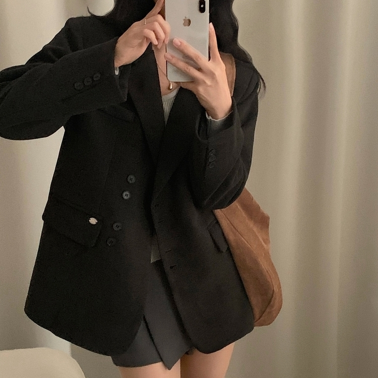 스웨드 오버핏 스탠다드 자켓 차콜