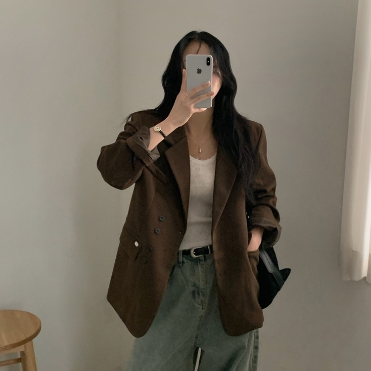 스웨드 오버핏 스탠다드 자켓 브라운