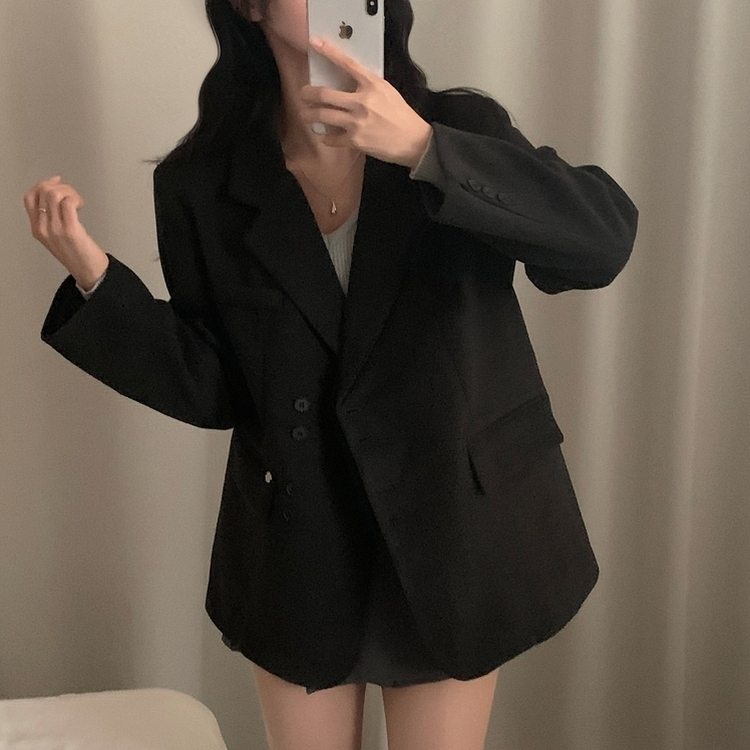 스웨드 오버핏 스탠다드 자켓 차콜