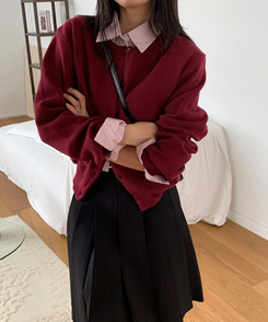 ラウンドニットカーディガン(10color) BURGUNDY