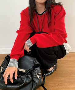 ラウンドニットカーディガン(10color) RED