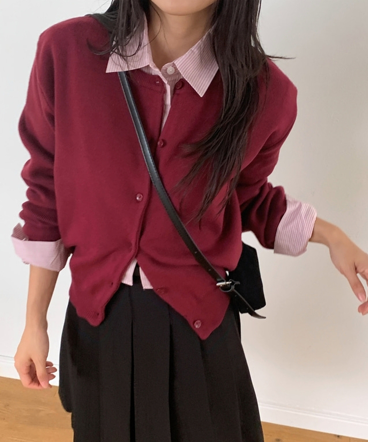 ラウンドニットカーディガン(10color) BURGUNDY