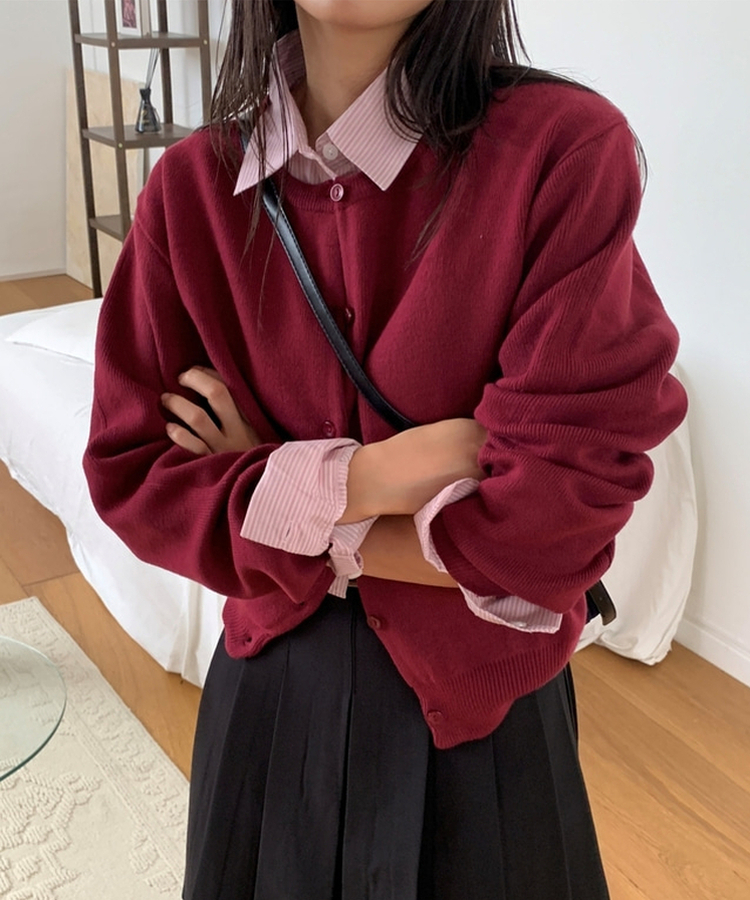 ラウンドニットカーディガン(10color) BURGUNDY