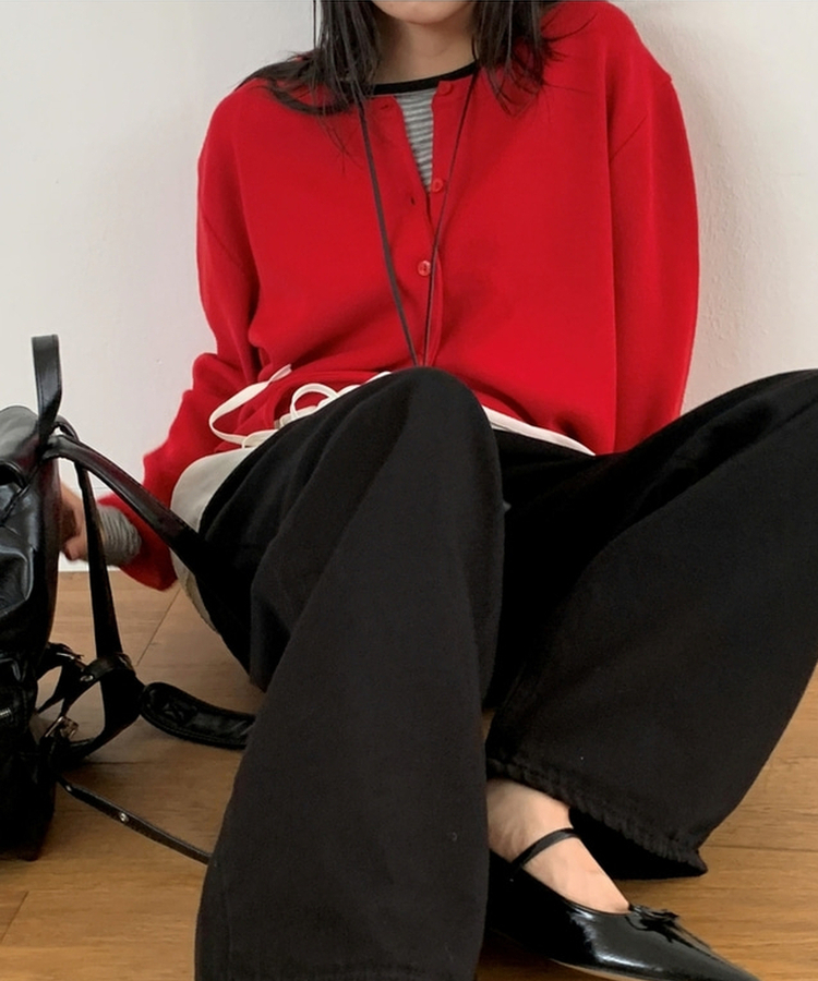 ラウンドニットカーディガン(10color) RED