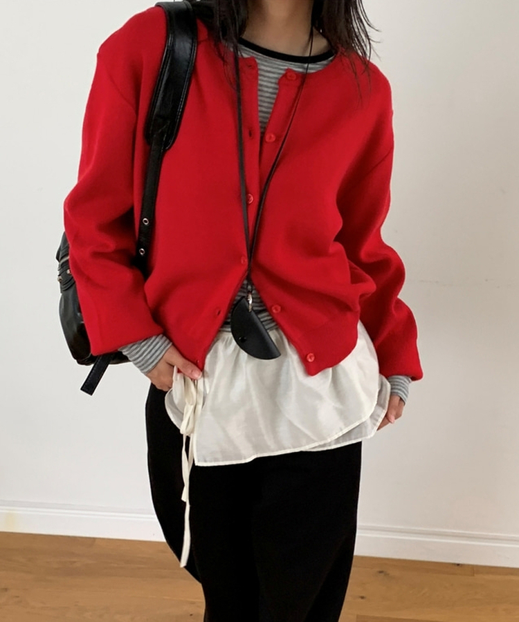 ラウンドニットカーディガン(10color) RED