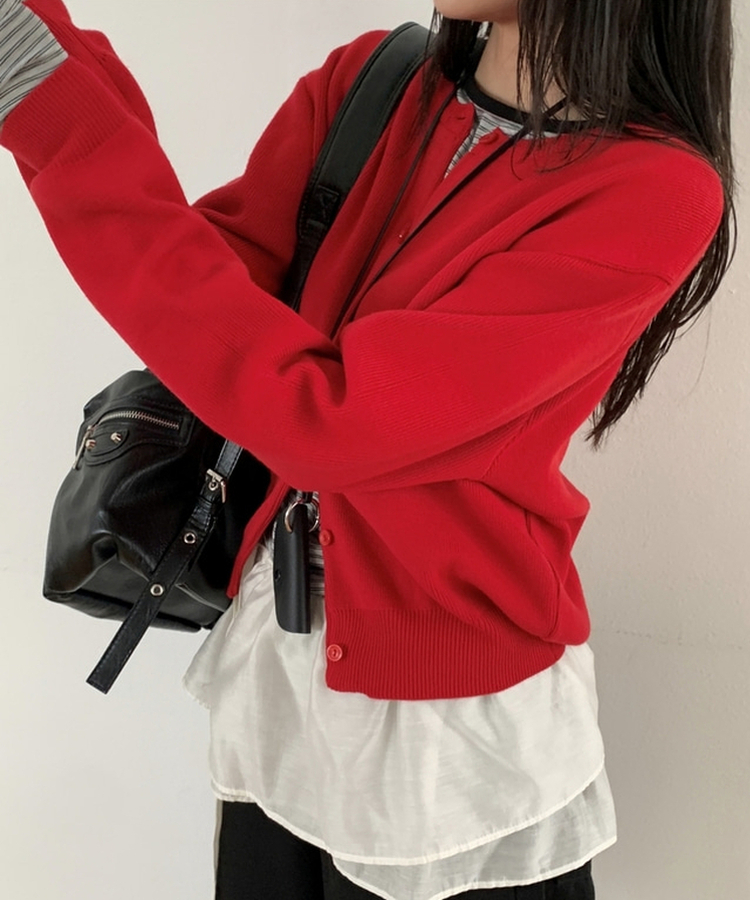 ラウンドニットカーディガン(10color) RED