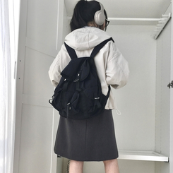 가을무드 체크 배색 루즈핏 스트링 후드 바람막이 집업 점퍼 베이지