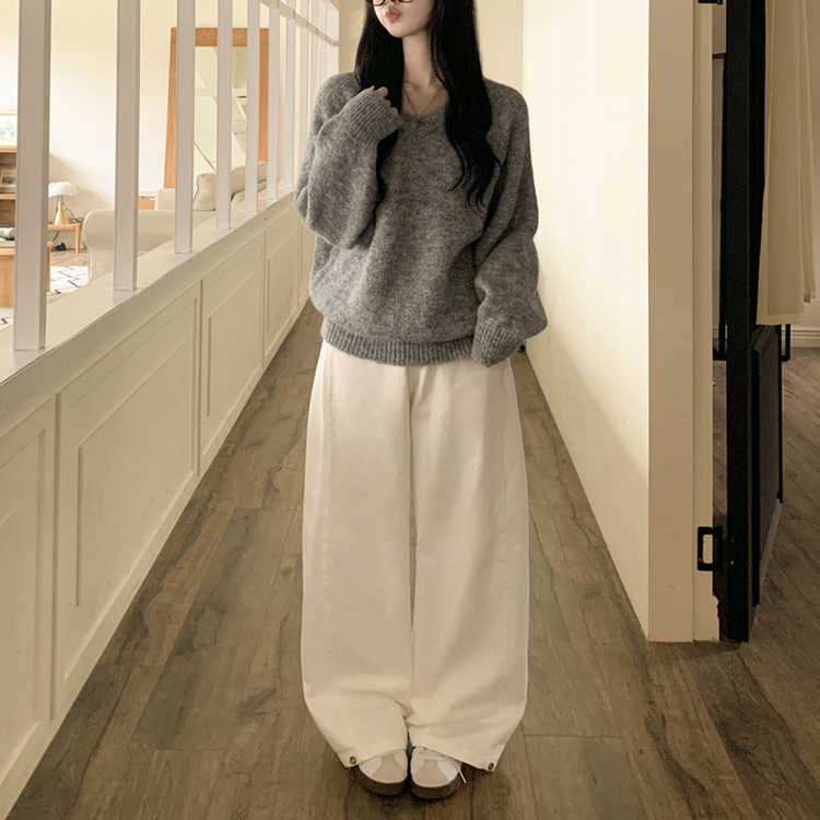 보호본능 펜던트 알파카 울 브이넥 펜던트 와펜 나그랑 여리여리 오버핏 니트 그레이