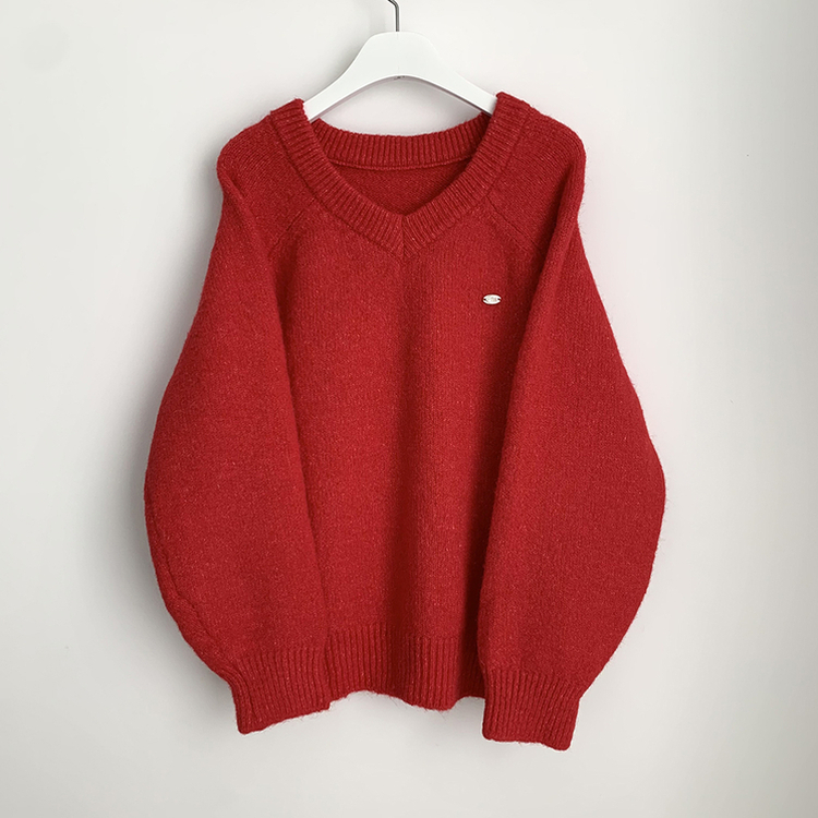 보호본능 펜던트 알파카 울 브이넥 펜던트 와펜 나그랑 여리여리 오버핏 니트