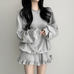 【SET】フリルトレーナーフ トレーニングパンツ GREY