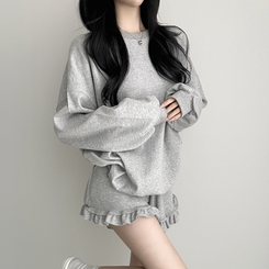 【SET】フリルトレーナーフ トレーニングパンツ GREY