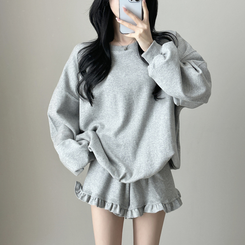 【SET】フリルトレーナーフ トレーニングパンツ GREY