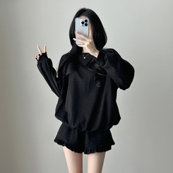 【SET】フリルトレーナーフ トレーニングパンツ BLACK