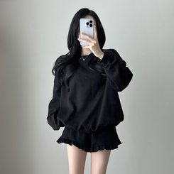 【SET】フリルトレーナーフ トレーニングパンツ BLACK