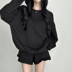 【SET】フリルトレーナーフ トレーニングパンツ BLACK