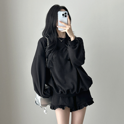 【SET】フリルトレーナーフ トレーニングパンツ BLACK