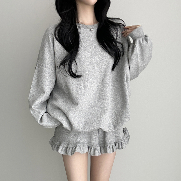 【SET】フリルトレーナーフ トレーニングパンツ GREY