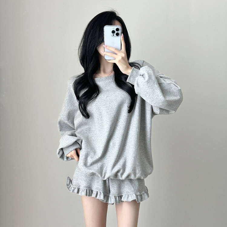 【SET】フリルトレーナーフ トレーニングパンツ GREY