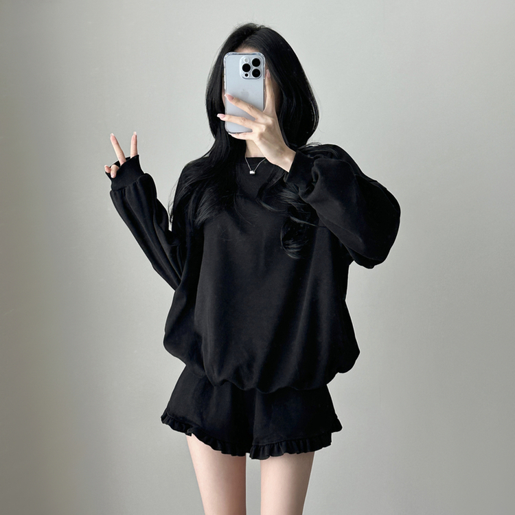 【SET】フリルトレーナーフ トレーニングパンツ BLACK