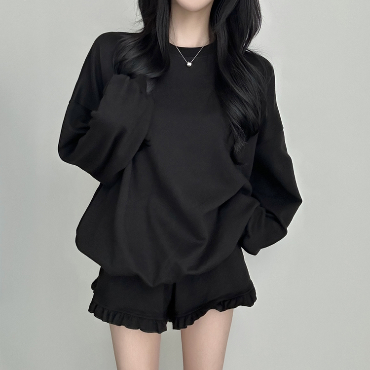 【SET】フリルトレーナーフ トレーニングパンツ BLACK